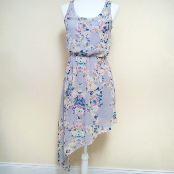 Lavender Pastel Floral Layered Sheer Dress Flowy - Picture 1 of 7